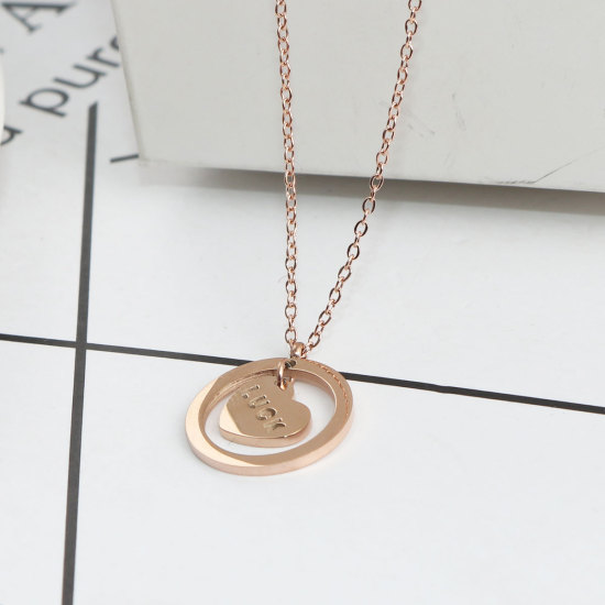 316ステンレス鋼 ネックレス ローズゴールド 円形 キャピタルレター 文字“ LUCK ” 39.5cm長さ、 1 本 の画像