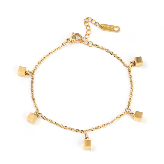 Bild von 316 Edelstahl Doppelschicht Armband Vergoldet Würfel 16.5cm lang, 1 Strang