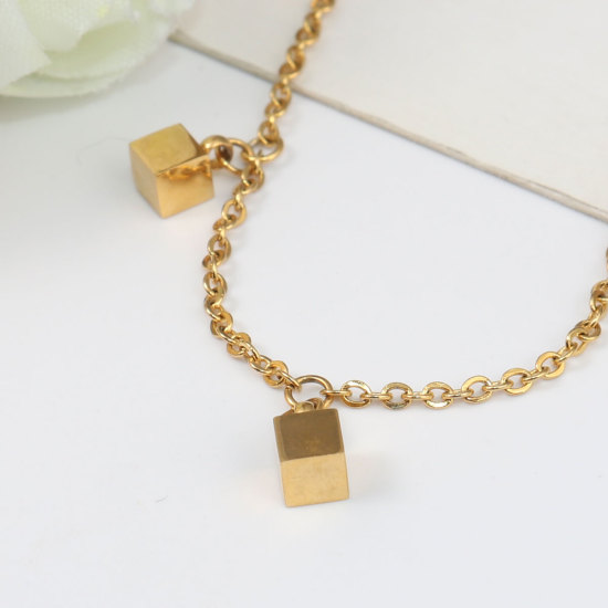 Bild von 316 Edelstahl Doppelschicht Armband Vergoldet Würfel 16.5cm lang, 1 Strang