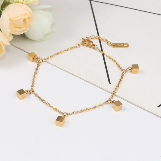 Bild von 316 Edelstahl Doppelschicht Armband Vergoldet Würfel 16.5cm lang, 1 Strang