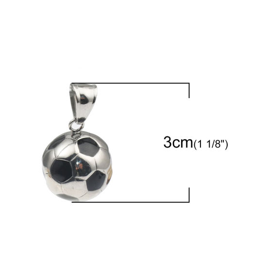 Image de Pendentifs en 316 Acier Inoxydable Football Argent Mat Noir Émail 30mm x 17mm, 1 Pièce