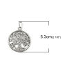 Picture of 316 Stainless Steel Pendants Round Antique Silver Color Tree Hollow Clear Rhinestone 53mm x 37mm, 1 Piece