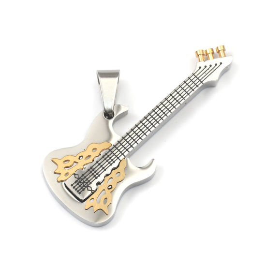 Image de Pendentifs en 316 Acier Inoxydable Guitare Instrument de Musique Argent Mat 48mm x 31mm, 1 Pièce