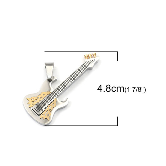 Image de Pendentifs en 316 Acier Inoxydable Guitare Instrument de Musique Argent Mat 48mm x 31mm, 1 Pièce