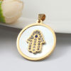 Picture of 316 Stainless Steel Pendants Round Gold Plated Hamsa Symbol Hand Clear Rhinestone 42mm x 30mm, 1 Piece
