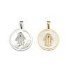 Picture of 316 Stainless Steel Pendants Round Gold Plated Hamsa Symbol Hand Clear Rhinestone 42mm x 30mm, 1 Piece