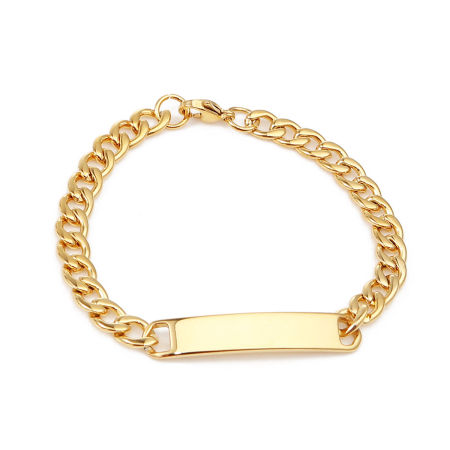 1 Piece Vacuum Plating 304 Stainless Steel Blank Stamping Tags Bracelets Rectangle Gold Plated One-sided Polishing 21cm(8 2/8") long