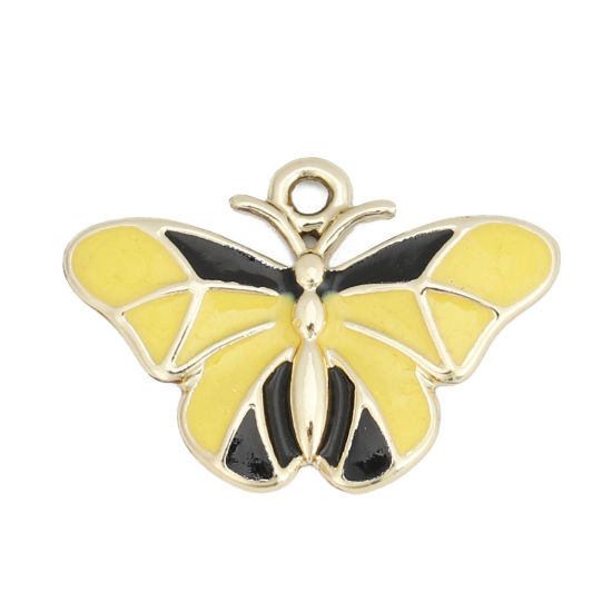 Imagen de Zamak Colgantes Charms Mariposa KC Dorado Amarillo Esmalte 24mm x 17mm, 10 Unidades