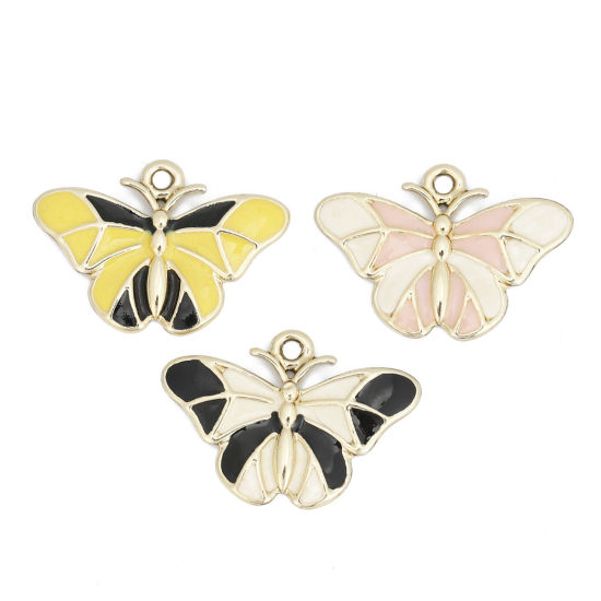 Imagen de Zamak Colgantes Charms Mariposa KC Dorado Amarillo Esmalte 24mm x 17mm, 10 Unidades