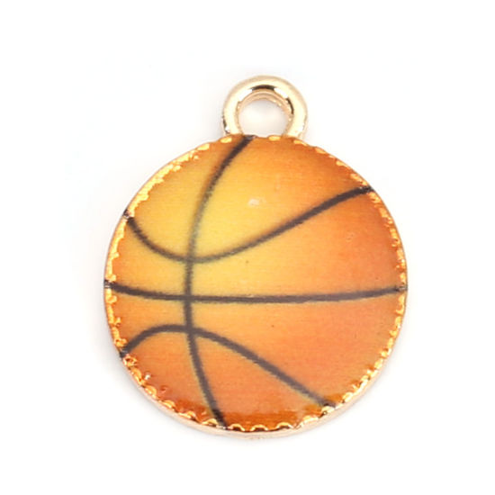 Picture of Zinc Based Alloy Sport Charms Basketball KC Gold Plated Orange Enamel 15mm x 12mm, 10 PCs