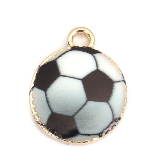 Picture of Zinc Based Alloy Sport Charms Football KC Gold Plated Black & White Enamel 15mm x 12mm, 10 PCs
