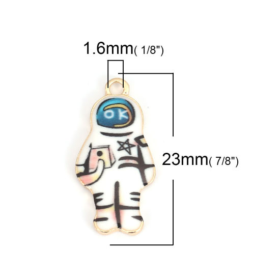 Immagine di Lega di Zinco Galassia Charms Astronauta KC Placcato Oro Bianco Smalto 23mm x 11mm , 10 Pz