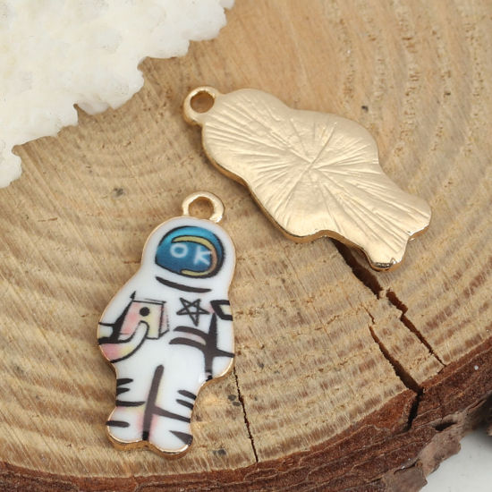 Immagine di Lega di Zinco Galassia Charms Astronauta KC Placcato Oro Bianco Smalto 23mm x 11mm , 10 Pz
