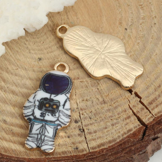 Immagine di Lega di Zinco Galassia Charms Astronauta KC Placcato Oro Bianco Smalto 23mm x 11mm , 10 Pz