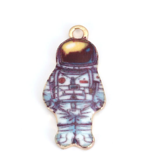 Immagine di Lega di Zinco Galassia Charms Astronauta KC Placcato Oro Blu Scuro Smalto 23mm x 11mm , 10 Pz