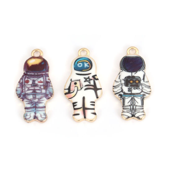Immagine di Lega di Zinco Galassia Charms Astronauta KC Placcato Oro Blu Scuro Smalto 23mm x 11mm , 10 Pz