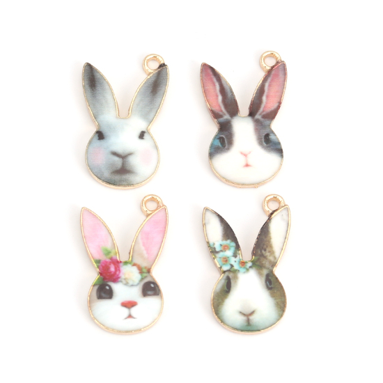 Picture of Zinc Based Alloy Charms Rabbit Animal KC Gold Plated Coffee Enamel 19mm x 11mm, 10 PCs