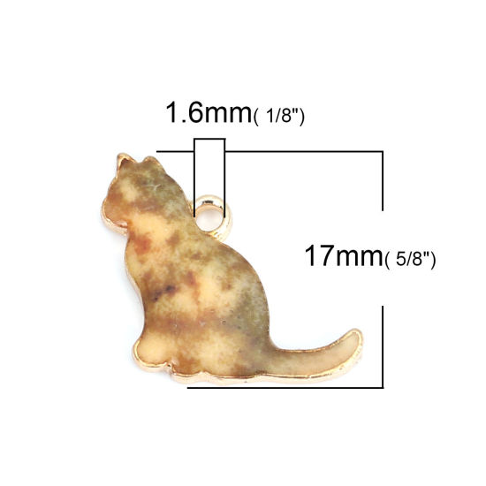 Immagine di Lega di Zinco Charms Gatto KC Placcato Oro Cachi Smalto 17mm x 16mm , 10 Pz