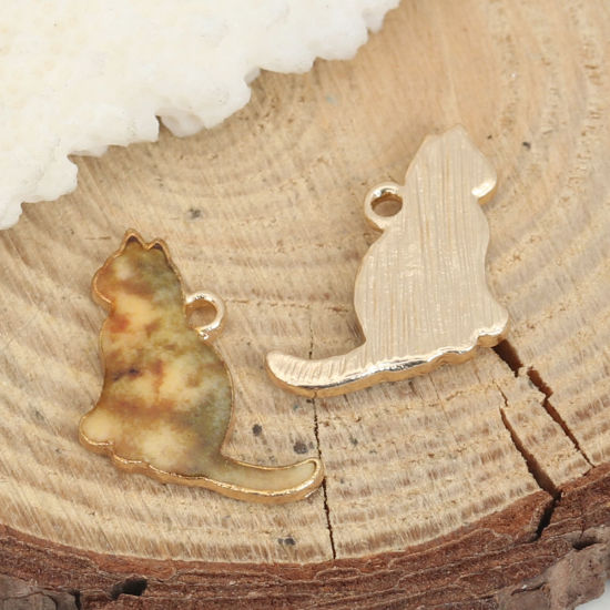 Immagine di Lega di Zinco Charms Gatto KC Placcato Oro Cachi Smalto 17mm x 16mm , 10 Pz