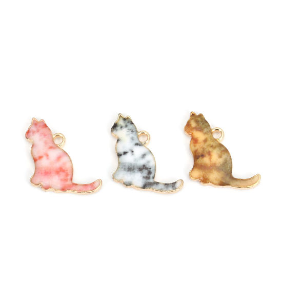 Immagine di Lega di Zinco Charms Gatto KC Placcato Oro Cachi Smalto 17mm x 16mm , 10 Pz
