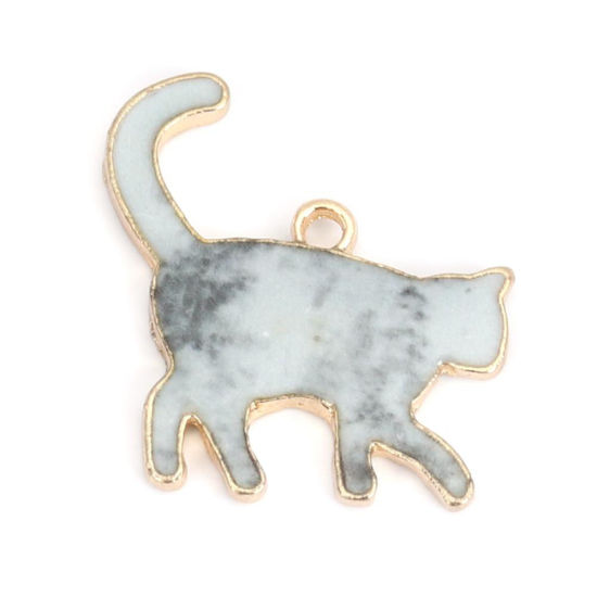 Immagine di Lega di Zinco Charms Gatto KC Placcato Oro Cachi Smalto 17mm x 16mm , 10 Pz