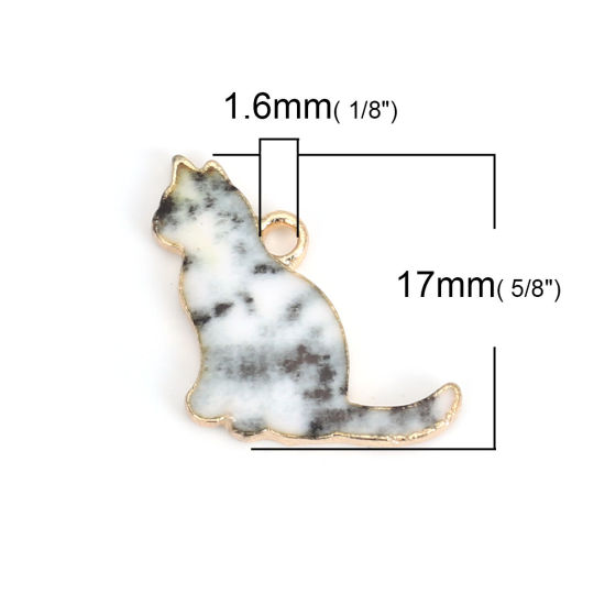 Immagine di Lega di Zinco Charms Gatto KC Placcato Oro Grigio Smalto 17mm x 16mm , 10 Pz