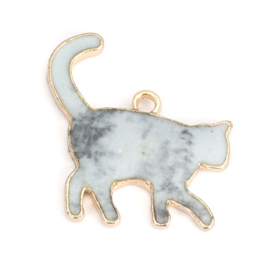Immagine di Lega di Zinco Charms Gatto KC Placcato Oro Grigio Smalto 21mm x 20mm , 10 Pz