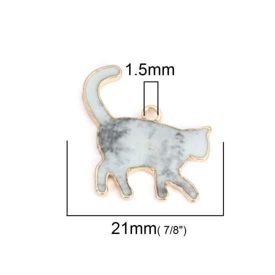 Immagine di Lega di Zinco Charms Gatto KC Placcato Oro Grigio Smalto 21mm x 20mm , 10 Pz