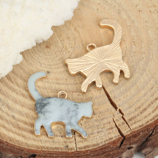 Immagine di Lega di Zinco Charms Gatto KC Placcato Oro Grigio Smalto 21mm x 20mm , 10 Pz