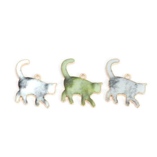 Immagine di Lega di Zinco Charms Gatto KC Placcato Oro Grigio Smalto 21mm x 20mm , 10 Pz
