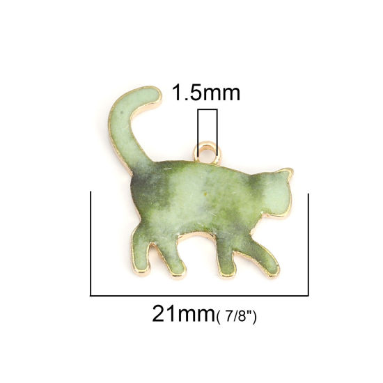 Immagine di Lega di Zinco Charms Gatto KC Placcato Oro Verde Smalto 21mm x 20mm , 10 Pz