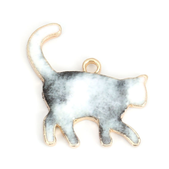 Immagine di Lega di Zinco Charms Gatto KC Placcato Oro Bianco & Grigio Smalto 21mm x 20mm , 10 Pz