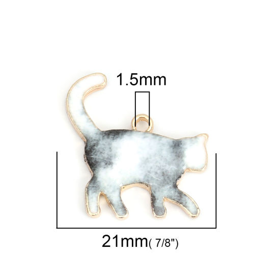 Immagine di Lega di Zinco Charms Gatto KC Placcato Oro Bianco & Grigio Smalto 21mm x 20mm , 10 Pz