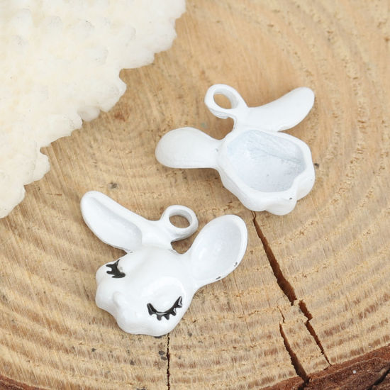 Imagen de Zamak Colgantes Charms Conejo Blanco Esmalte 18mm x 17mm, 10 Unidades