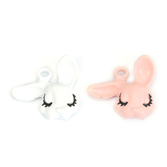 Imagen de Zamak Colgantes Charms Conejo Blanco Esmalte 18mm x 17mm, 10 Unidades