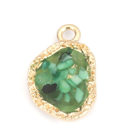 Picture of Zinc Based Alloy & Shell Charms KC Gold Plated Green 16mm x 11mm, 5 PCs
