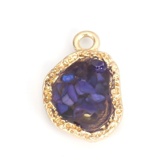 Picture of Zinc Based Alloy & Shell Charms KC Gold Plated Purple 16mm x 11mm, 5 PCs