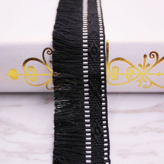 Picture of Polyamide Nylon Fringe Tassel Trim Black 33mm, 3 Yards