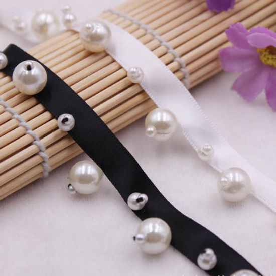 Picture of Polyester & Acrylic Ribbon Trim Black Imitation Pearl 30mm, 1 Yard