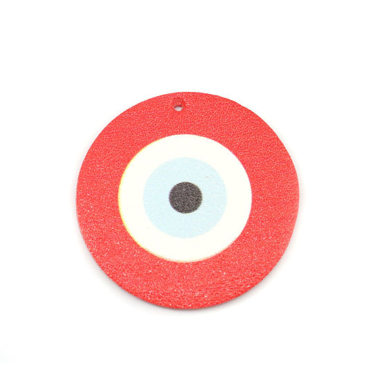 Picture of PU Leather Pendants Round White & Red Evil Eye 4.5cm Dia., 5 PCs