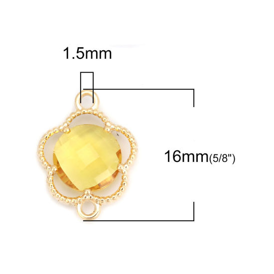 Picture of Copper & Glass Connectors Plum Blossom Gold Plated Yellow Round 16mm x 12mm, 5 PCs