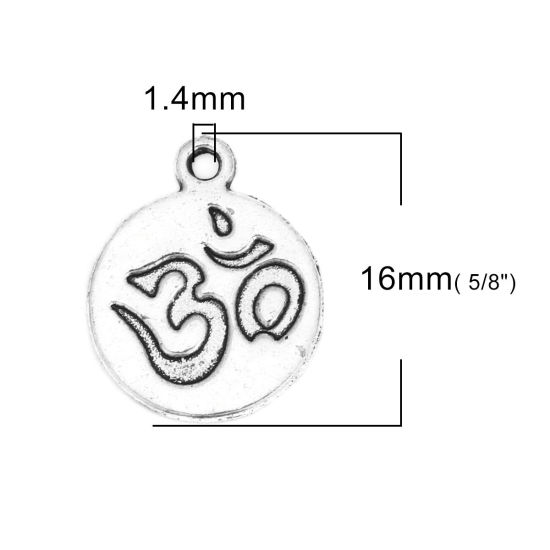 Immagine di Lega di Zinco Yoga Charms Tondo Argento Antico Simbolo di OM 16mm x 13mm , 50 Pz