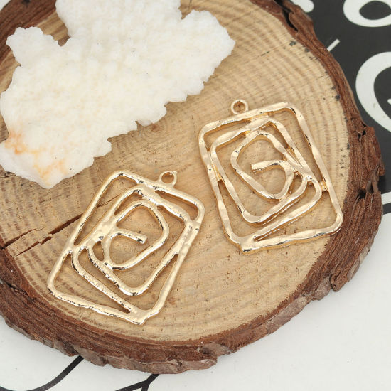 Bild von Zinklegierung Anhänger Rechteck Vergoldet Helix 31mm x 22mm, 10 Stück