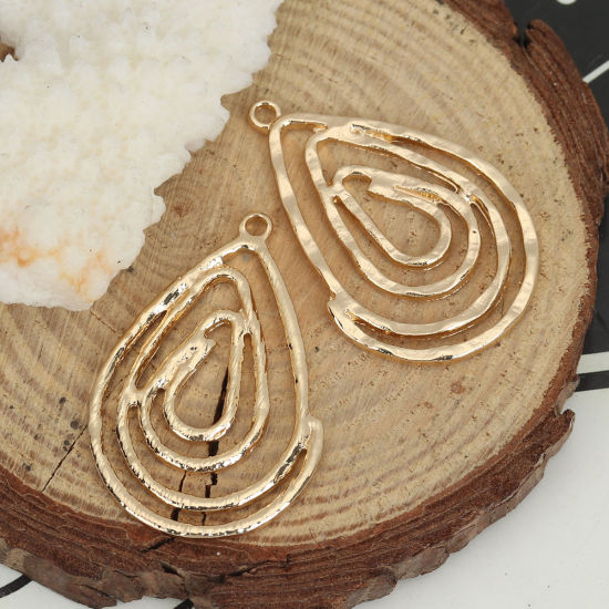 Image de Pendentifs en Alliage de Zinc Goutte d'Eau Doré Spiral 37mm x 24mm, 10 Pcs