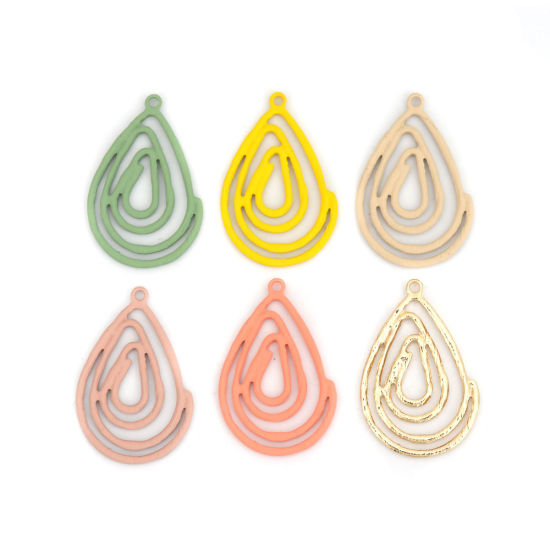 Image de Pendentifs en Alliage de Zinc Goutte d'Eau Doré Spiral 37mm x 24mm, 10 Pcs