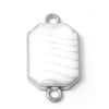 Picture of Zinc Based Alloy Connectors Octagon Silver Tone White Stripe Enamel 22mm x 12mm, 20 PCs
