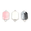 Picture of Zinc Based Alloy Connectors Octagon Silver Tone White Stripe Enamel 22mm x 12mm, 20 PCs