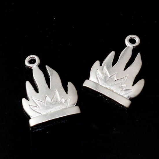 Immagine di Lega di Zinco Charms Argento Placcato Fiamma Fuoco 23mm x 17mm , 10 Pz