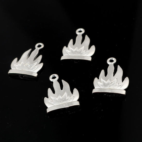 Immagine di Lega di Zinco Charms Argento Placcato Fiamma Fuoco 23mm x 17mm , 10 Pz