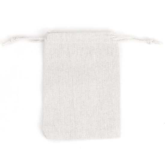 Picture of Cotton Cloth Drawstring Bags Rectangle Light Khaki (Usable Space: Approx 11x10cm) 14cm(5 4/8") x 10cm(3 7/8"), 5 PCs